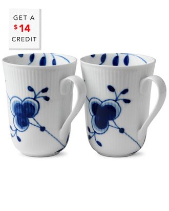 ROYAL COPENHAGEN Set Of Two 11Oz Blue Fluted Mega Mugs With $15 Credit