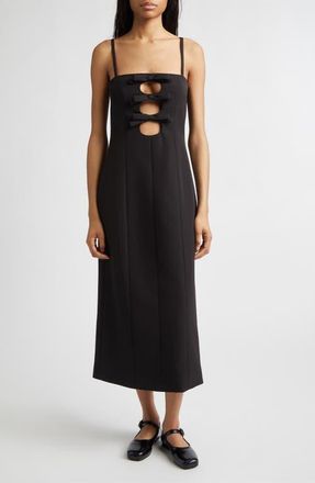 Sandy Liang Sen Bow Cutout Sponge Stretch Suiting Column Dress in Black at Nordstrom, Size 10