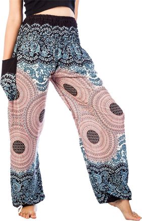 Lofbaz Harem Pants for Women Hippie Boho Festival Clothing - Bohemian Trousers for Yoga Beach Summer - Smocked Waist with Pockets - Rose 1 White 3XL Plus