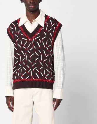 Bottega Veneta Gilet marrone jacquard con motivo a fiammiferi
