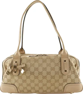 Gucci Princy Boston Gg Canvas And Leather Beige Canvas Handbag (Pre-Owned)