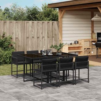 vidaXL Vidaxl - Set De Comedor De Jard&iacute;n 7 Pzas Y Cojines Rat&aacute;n Sint&eacute;tico Negro