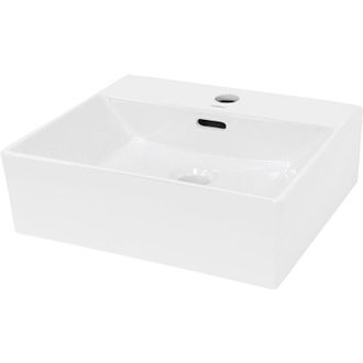 ECD Germany Ecd Germany - Lavabo Cer&aacute;mico Rectangular Con Agujero Conexi&oacute;n Estandar - Blanco - Lavamanos Sobre Encimera - 415x360x130 Mm - Dise&ntilde;o Moderno - Fregad