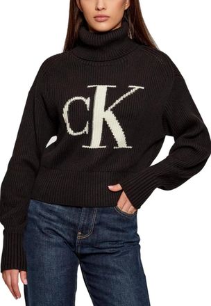 Calvin Klein Jeans Oversized Logo Sweater - Dames - Coltruien - Zwart - XS - Katoen - Truien & Vesten