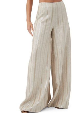 Trina Turk Linen Sequin Striped Nice Pant in Biarritz Beige at Nordstrom, Size 10