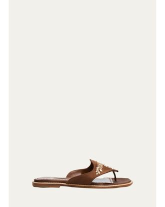 Manolo Blahnik Jewel-Embellished Suede Thong Flat Sandals