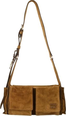 Miu Miu Tassen, Dames, Bruin, ONE Size, Su&egrave;de, Utilitaire Su&egrave;de Schoudertas