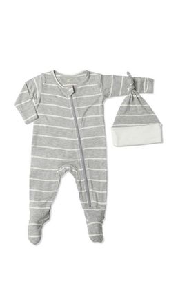 Everly Grey Jersey Long Sleeve Footie & Hat Set in Heather Grey Stripe at Nordstrom, Size Newborn