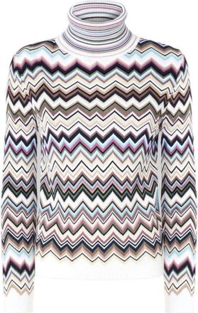 Missoni Gebreide coltrui met zigzaggroen - Dames - Coltruien - Veelkleurig - M - Wol - Truien & Vesten