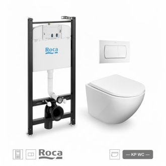 Roca Roca - Bastidor Active Pack Cisterna Empotrada Y Pulsador Blanco Br Con Inodoro Susp Round Smart 52 Cm Tor 3 Con Asiento Fino
