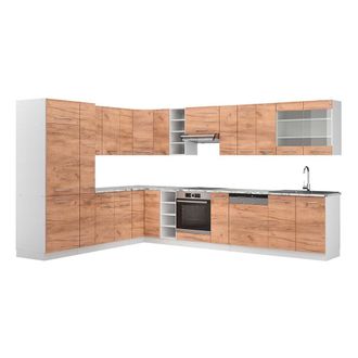 Vicco Cocina Esquinera Fame-line, Oro Potencia Roble/blanco, 347 X 257 Cm, Et M&aacute;rmol