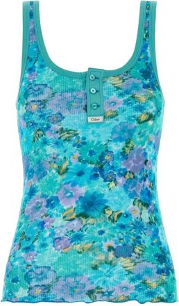Chlo&eacute; Henley Tanktop - Dames - Tops zonder mouwen - Blauw - S - Katoen - Tops