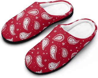 Generic Red Bandana Paisley Mens House Slippers Memory Foam Washable Cotton Slip on Home Shoes