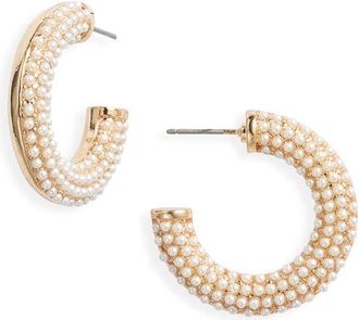 Kenneth Jay Lane Faux Pearl Hoop Earrings in Gold at Nordstrom