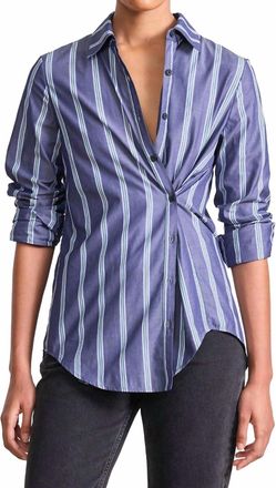 Apiece Apart Sodi Wrap Button Up Top In Indigo Stripe
