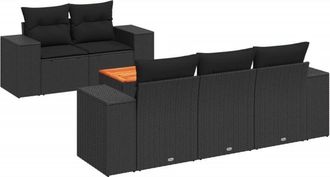 vidaXL Set De Sof&aacute;s De Jard&iacute;n 6 Piezas Y Cojines Rat&aacute;n Sint&eacute;tico Negro Vidaxl