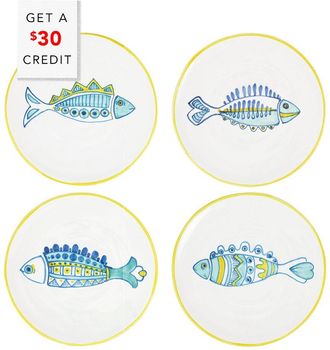 Vietri Vietri Set Of 4 Elbas Fish Assorted Fish Salad Plates With $30 Credit