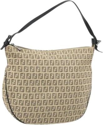Fendi Pre-owned Shoulder Bags, female, Beige, Size: ONE SIZE Pre-owned Canvas Shoulder Bag