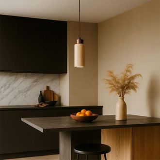 Concept Usine L&aacute;mpara colgante en travertino y madera efecto nogal