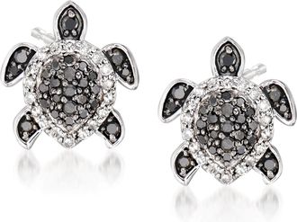 Ross-Simons Black and White Diamond Turtle Earrings in Sterling Silver