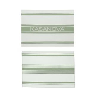 KASANOVA Set 2 strofinacci cucina 50x70 cm righe cotone verde