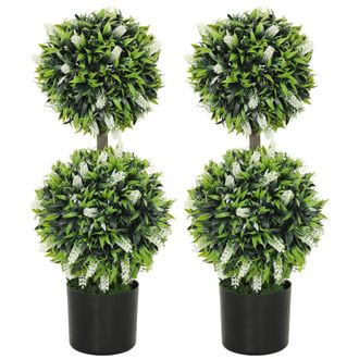 HOMCOM Set Of 2 Potted Artificial Plants With Lavender Flowers - White | TJ Hughes