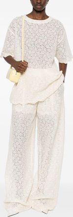 Ermanno Scervino Womens Embroidered Wide-leg Trousers - Light Grey - Size EU 42 (Womens)