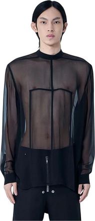 Rick Owens Sheer Panel Shirt - Heren - Longsleeves - Zwart - L - Tops