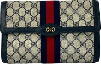 Gucci Navy Red Color Leather Pvc Clutch Bag (Pre-Owned)