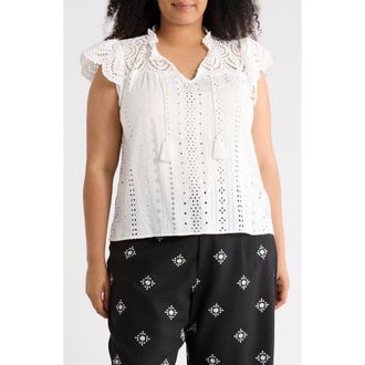 T Tahari Tie Neck Eyelet Top in White at Nordstrom Rack, Size 2 X