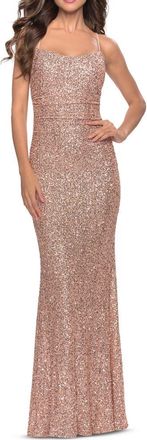 La Femme Chic Soft Sequin Stretch Dress with Open Back in Rose Gold at Nordstrom, Size 8