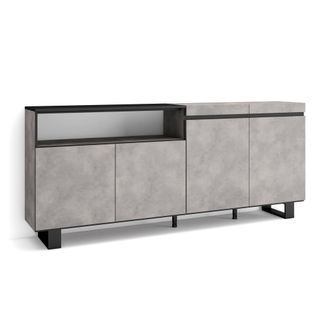 Skraut Home Aparadores Para Sal&oacute;n, Gran Capacidad De Almacenaje, 200x87x35cm, 4 Puertas, Dise&ntilde;o Industrial, Estilo Moderno, Gris Cemento - Skraut Home