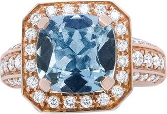 House of Brilliance Haus Of Brilliance Colorful Gemstones 18K 4.27 Ct. Tw. Diamond & Aquamarine Halo Ring