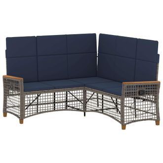 vidaXL Conjunto De Sof&aacute; Reclinable De Jard&iacute;n Manual Gris Y Azul Marino Vidaxl