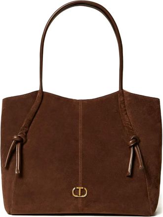 Twin-Set knotted suede tote bag - Brown