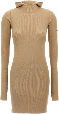 Fendi Jurk met capuchon - Dames - Kleedjes - Beige - S - Wol - Kleedjes