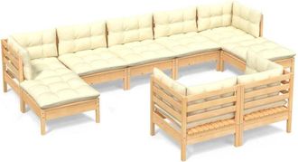 vidaXL Muebles De Jard&iacute;n 9 Pzas Y Cojines Madera Maciza De Pino Crema Vidaxl