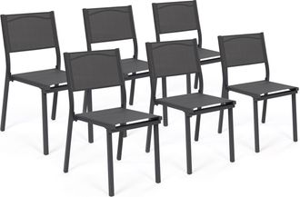 IDMarket Set Di 6 Sedie Da Giardino Olbia Impilabili In Metallo E Textilene, Grigio Antracite