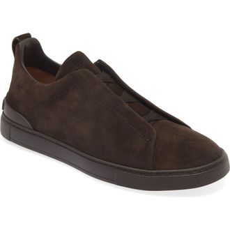 Ermenegildo Zegna Triple Stitch Suede Slip-On Sneaker in Brown at Nordstrom, Size 7.5Us