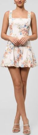 Rachel Roy Bea Square Neck Mini Dress in Peach Cream Floral at Nordstrom, Size X-Large