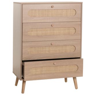 Hhg Nunca Usado] C&oacute;moda Hhg 211, Armario Aparador Aparador Alto, Madera De Rat&aacute;n Kubu, 101x71x42cm Aspecto Roble