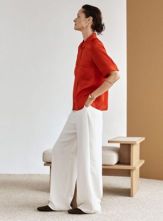 Contemporaine Womens Moderne textured crepe pant Fit: Wide leg, high rise