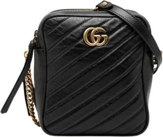 Gucci Pre-owned Vintage Quilted Crossbody Bag - Dames - Vintage Schoudertas - Zwart - ONE Size - Leer - Vintage