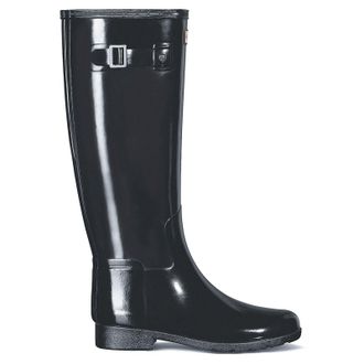 Hunter Refined Slim Fit Tall Gloss Rubber Womens Calf Length Boots - Black - Size:UK 5