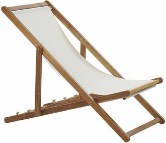 Beliani Sdraio da Giardino Struttura Legno e Tessuto Beige Cuscino Poggiatesta Anzio