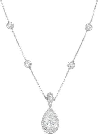 Diana M. Jewels 14kt White gold Lab Grown 8.00 ct Pear Diamond Halo Pendant With Bail