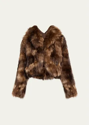 Cinq &agrave; Sept Patchwork Faux Fur Cropped Jacket