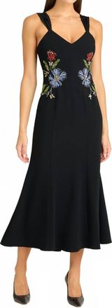 Cinq &agrave; Sept Floral Mixed Media Andre Midi Dress In Black Multi