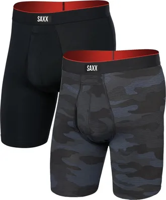 Saxx Assorted 2-Pack Multi-Sport Mesh Long Boxer Briefs in Remote Camo/black at Nordstrom, Size X-Large