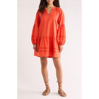 Sugarlips Ivonna Long Sleeve Cotton Shift Dress in Tomato Red at Nordstrom, Size X-Small